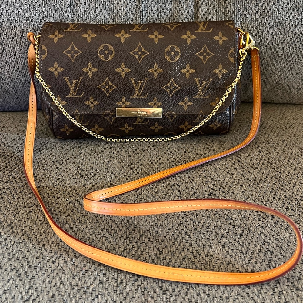 Louis Vuitton Monogram Crossbody Bag in Brown with Tan Strap and Gold Hardware